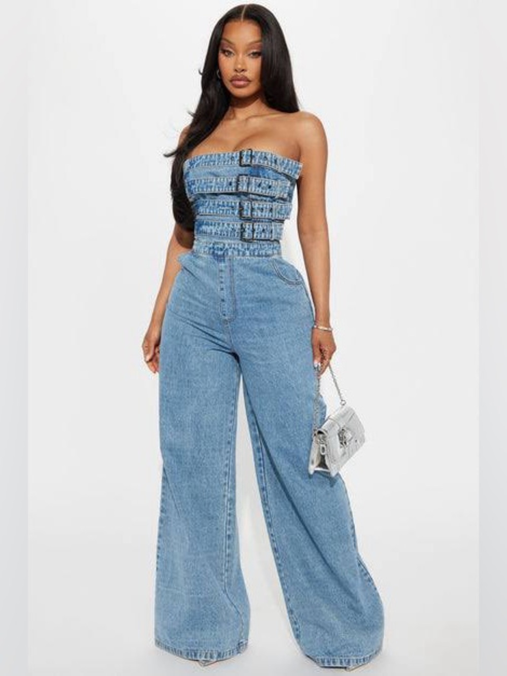 Send your location denim jumpsuit